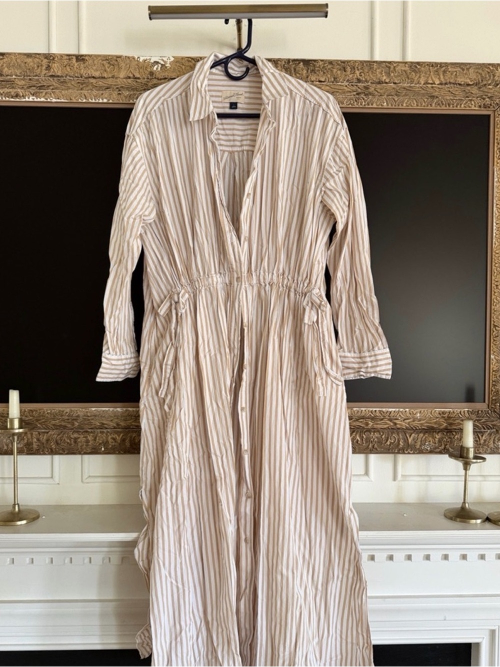 Universal Thread Cream and Tan Striped Maxi Shirt Dress - Picture 2 of 2